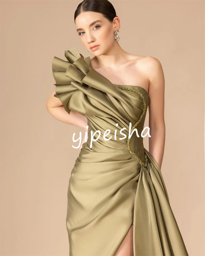 Customized Modern Style Pleat A-line One-shoulder Long Dresses Homecoming Dress High Quality Sexy Sparkle Sizes Available Intr