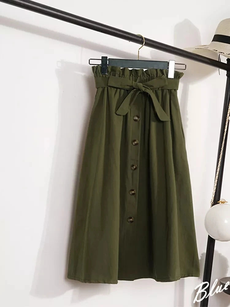 Elegant Button High Waist Skirt