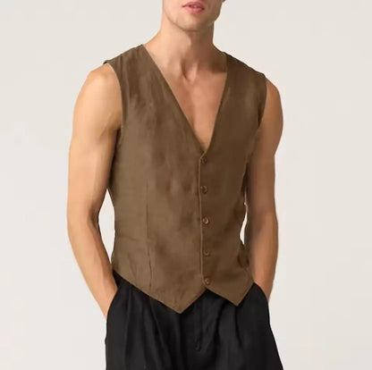 Linen Casual Men's Vest Cool Sleeveless Male Summer Single Breasted Suit Vests V Neck Vintage Jacket for Men Waistcoat