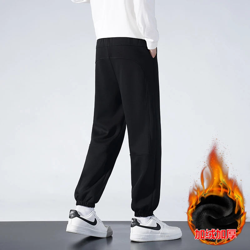 High-quality Fabric Fashion Pants Comfortable Fleece-lined Warm Sweatpants Loose-fitting Versatile Simple Men's Running Trousers
