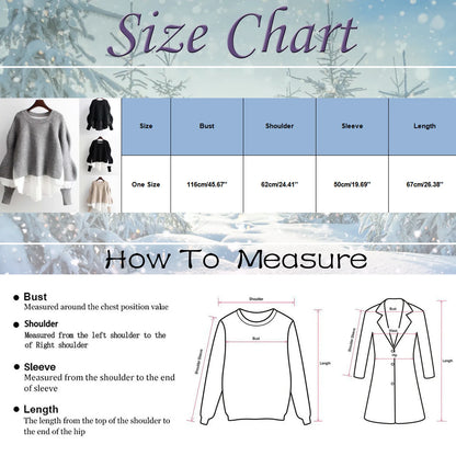 Patchwork Knit Pullover Sweaters for Women Lantern Sleeve Round Neck Warm Sweaters Polar Soft Sweater Top Autumn Winter Clothes