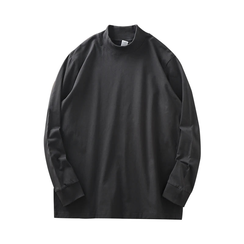 Dukeen 270G Heavyweight Half-Turtleneck Long-Sleeve T Shirts for Men Autumn 100% Cotton Solid Color Undershirt Men's Clothing