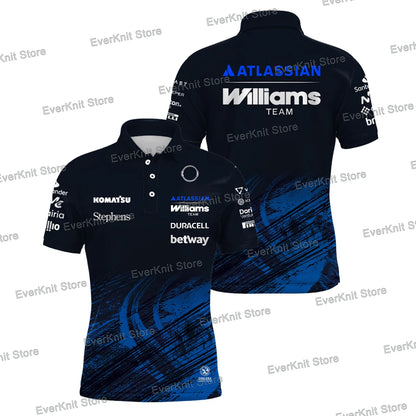 Men's Carlos Sainz 55 Navy Williams Racing Polo Shirt Alex Albon 23 Driver Sports Breathable T-Shirt Daily Casual Plus Size Polo