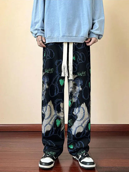 Fashion Y2k Print Wide leg Baggy Pants Men Korean Designer Student Streetwear Straight Long Trousers Casual Sport Hip hop 2023