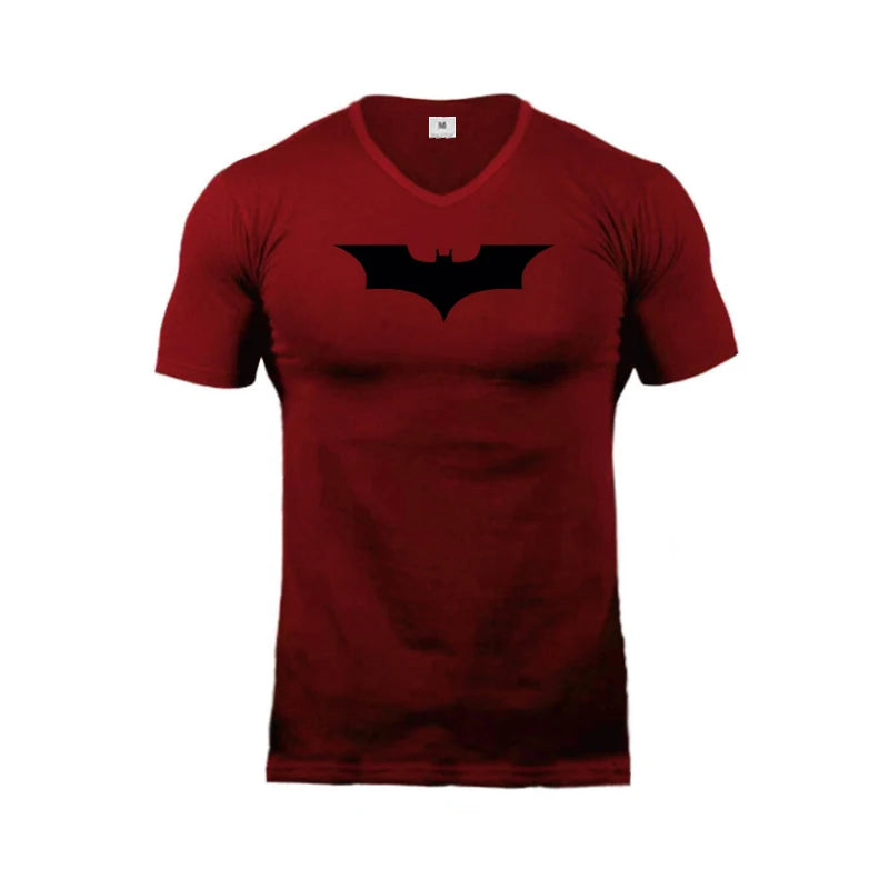 Black Bat Printed Classic Mens T Shirts Summer Fashion Cotton Slim Fit V-Neck Short Sleeve Breathable Casual Sports Tops Tees