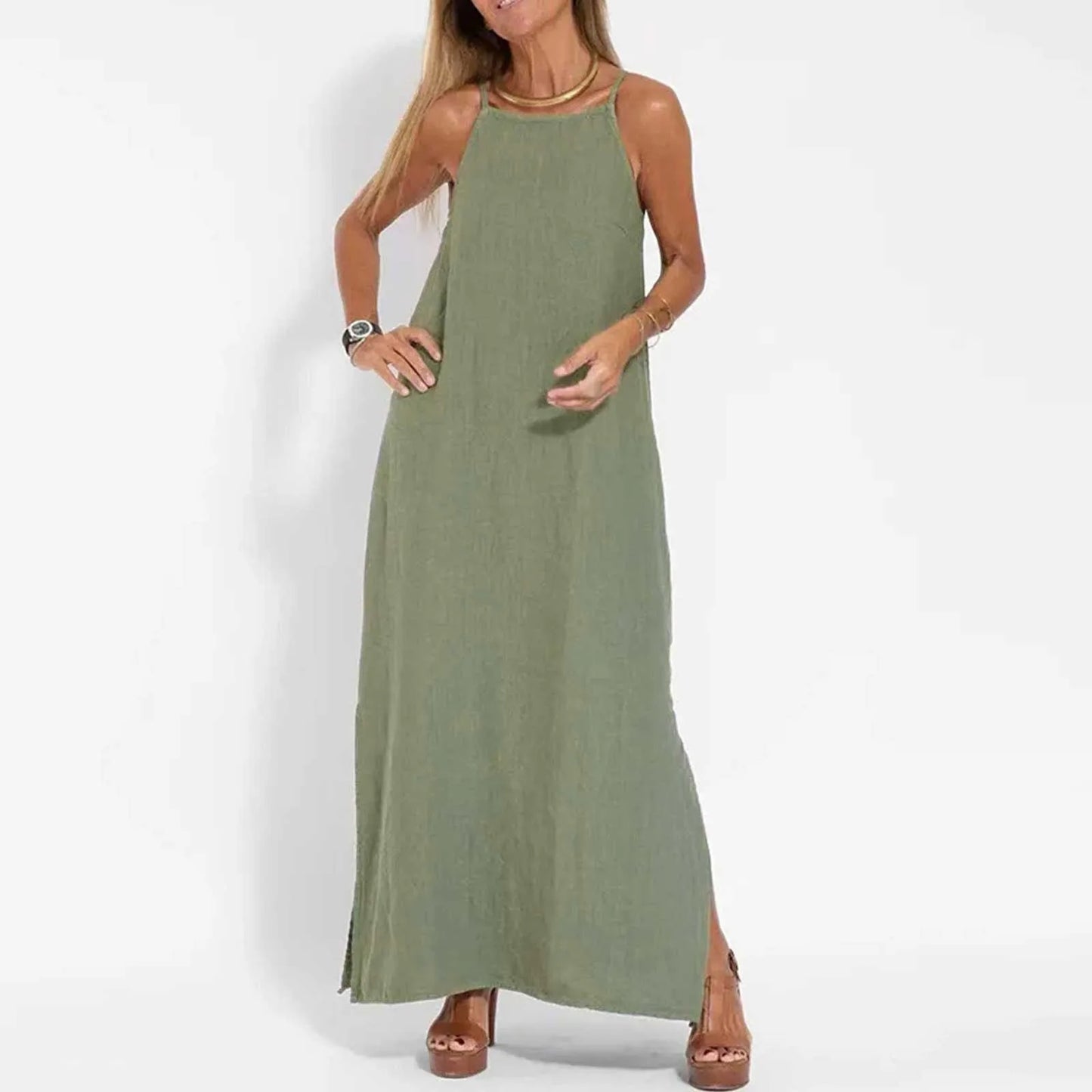 Dresses For Formal Occasions Women'S Fashion Casual Split Strap Dress Solid Color Boho Long Dresses Vestidos Verano Moda 2024