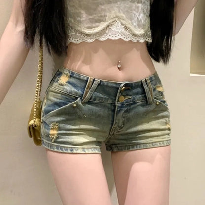 Sexy Denim Shorts Low Waist Crop Tops Women's Summer New Arrival Packed Hip Tight Fitting High Waist Hip Huggers Trendy