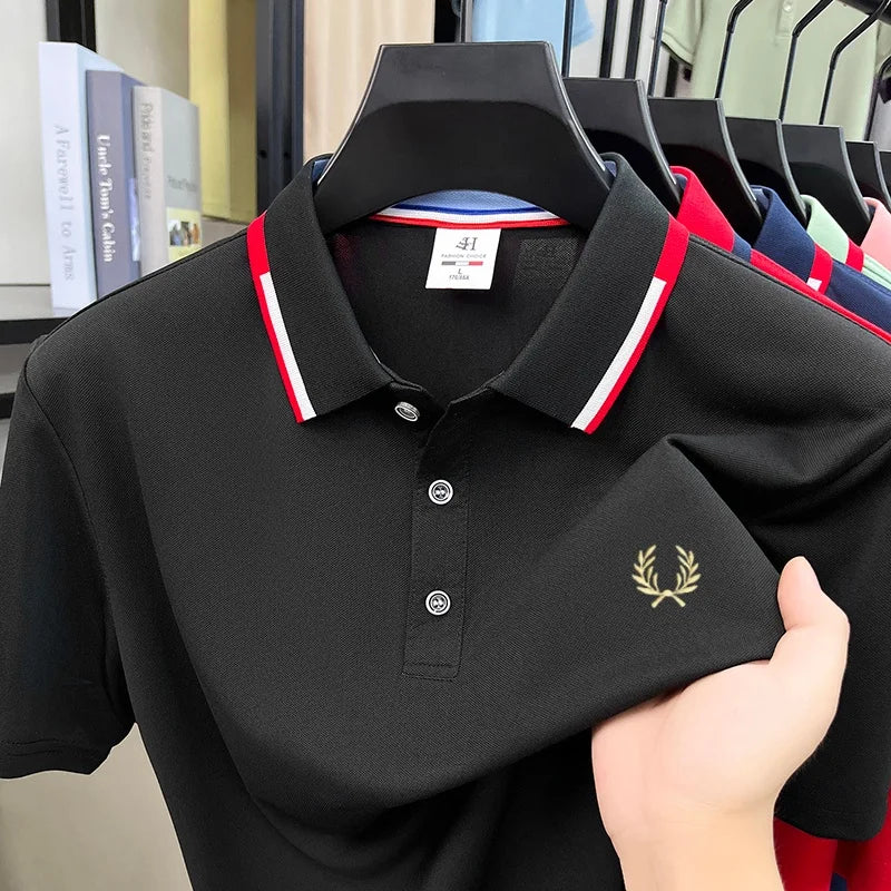 Luxury and fashionable men clothing brand exquisite embroidery simple and breathable polo shirt casual short top for summer 2026