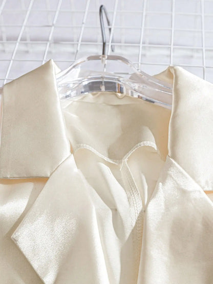Chic White Satin Peplum Blazer