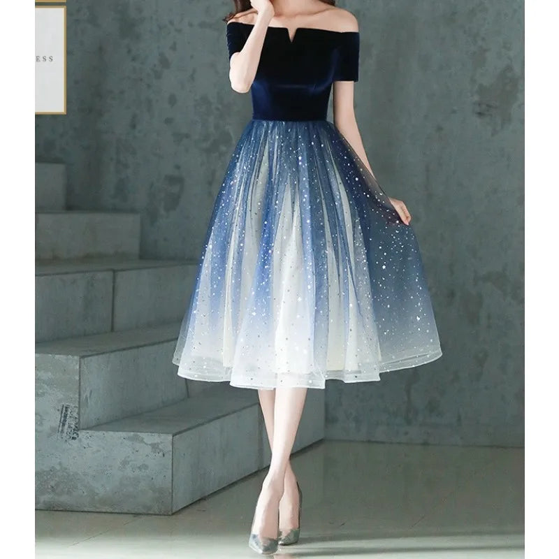 2026 Summer Women's New High Quality Luxury Black Glitter Host Performance One Shoulder Banquet Slimming Evening Dress