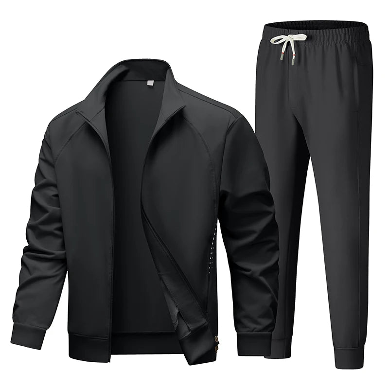 Spring Solid Tracksuit Men Casual Joggers Set Zip Up Sportswear Jackets + Pants 2 Piece Men's Sets Hip Hop Running Sports Suit