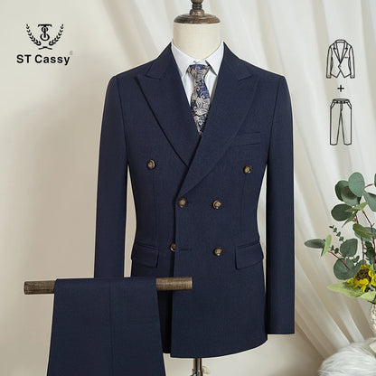 ST Cassy  2-piece set (jacket + pants) double-breasted Man Suit blue Modern Wedding Suits for Men slim fit Business office suit