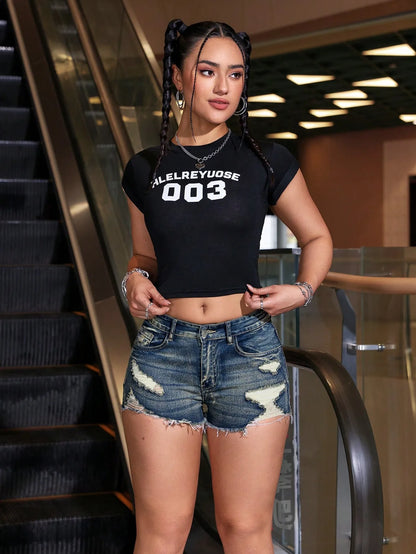 American new retro jeans shorts women's summer new fashion new hole shorts street trend women's clothing.
