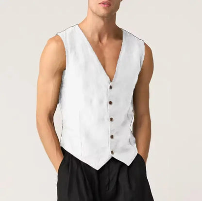 Linen Casual Men's Vest Cool Sleeveless Male Summer Single Breasted Suit Vests V Neck Vintage Jacket for Men Waistcoat