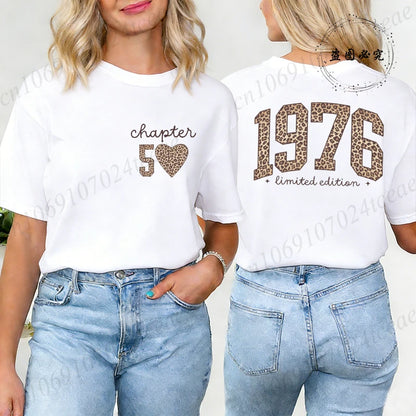 Fashion Women T Shirt  1976 Retro Birthday Print T Shirt Leopard 50th Birthday Gifts Tops Ladies Shirt Harajuku Graphic T-shirt