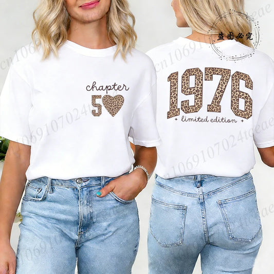 Fashion Women T Shirt  1976 Retro Birthday Print T Shirt Leopard 50th Birthday Gifts Tops Ladies Shirt Harajuku Graphic T-shirt