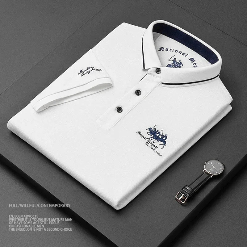 2024 High Quality Men's Cotton Embroidered Polo Shirt Summer New High-end Business Casual Lapel Short Sleeve T-shirt