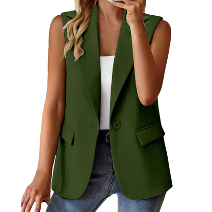 Women's Sleeveless Blazers Solid Color Cardigan Suit Casual Lapel Slim Fit Vest With Pockets Elegant For Women Chic Office Lady