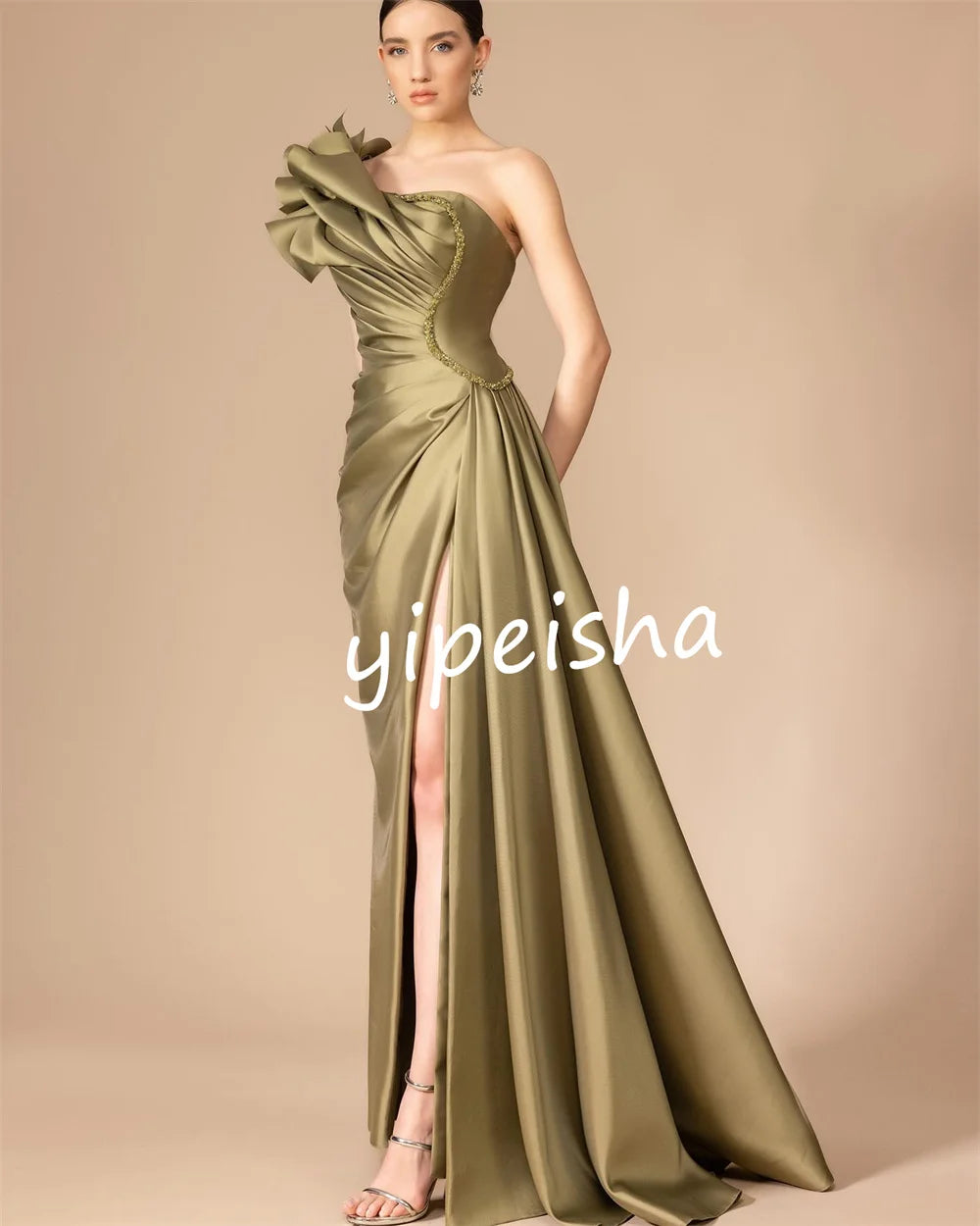 Customized Modern Style Pleat A-line One-shoulder Long Dresses Homecoming Dress High Quality Sexy Sparkle Sizes Available Intr