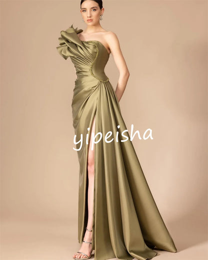 Customized Modern Style Pleat A-line One-shoulder Long Dresses Homecoming Dress High Quality Sexy Sparkle Sizes Available Intr