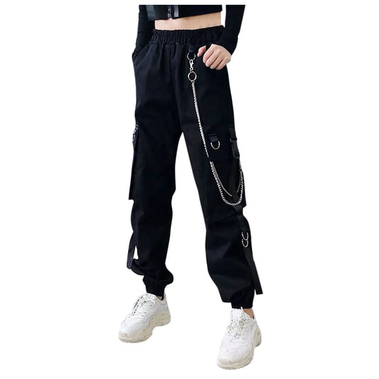 Cargo Pants for Women Harem Pants Fashion Punk Pockets Jogger Trousers With Chain Harajuku Elastics High Waist Women's Pants