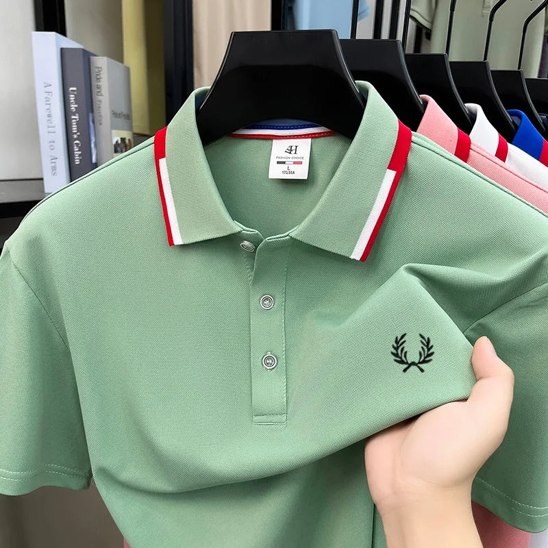 Luxury and fashionable men clothing brand exquisite embroidery simple and breathable polo shirt casual short top for summer 2026