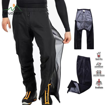Fanuocetar Mens Waterproof Tactical Hiking Pants Summer Side Open Zipper Climbing Camping Fishing Rainproof Outdoor Trousers SGK