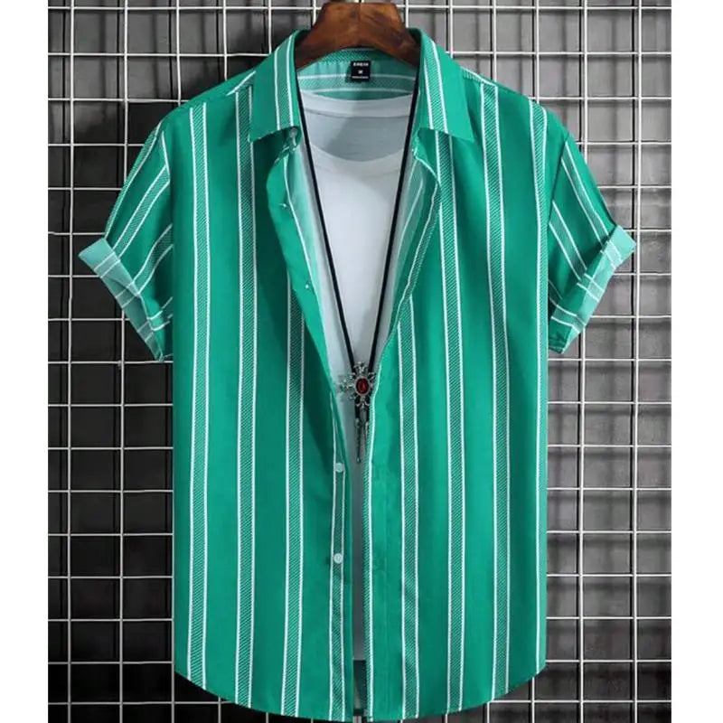 Alternating Striped Man Shirt Summer Minimalist Shirts Beach Casual Style Short Sleeved White  Shirt Men's Hawaii Vacation Tops