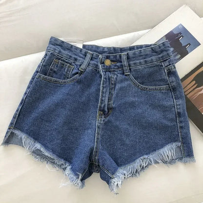 Women's 2026 High Waist Raw Edge Wide Leg Solid Denim Korean Casual Summer Shorts