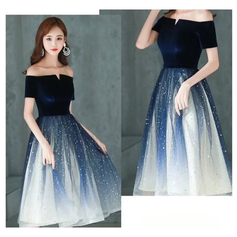 2026 Summer Women's New High Quality Luxury Black Glitter Host Performance One Shoulder Banquet Slimming Evening Dress