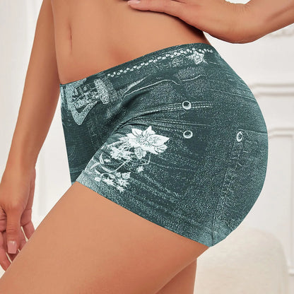 Sexy Hip Lifting Faux Jean Shorts Women's Low Waist Seamless Fitness Denim Shorts Hip Hop Y2k Sports Running Leggings Pants