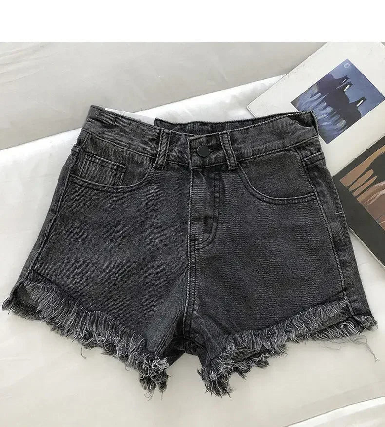 Women's 2026 High Waist Raw Edge Wide Leg Solid Denim Korean Casual Summer Shorts