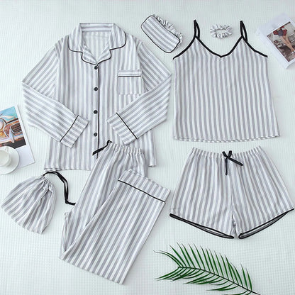 Women'S Spaghetti Strap Pajamas Set 7 Piece Cute Loungewear Shorts Pj Set Ladoes Pajamas Outfit Sleepwear For Sleeping піжама
