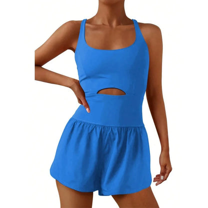 Women's Solid Color Back Waist V-Crossed Simple Casual Jumpsuit Gym Women Outfit Body Suit Womens Sexy Running One-Sie Workout Rompers One Piece Outfits Exercise Jumpsuits Sleeveless Athletic Tennis Romper Gym Yoga Clothes