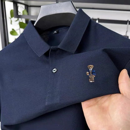 100% pure cotton new men's short sleeved polo shirt summer fashion original high-end brand bear embroidery golf casual T-shirt