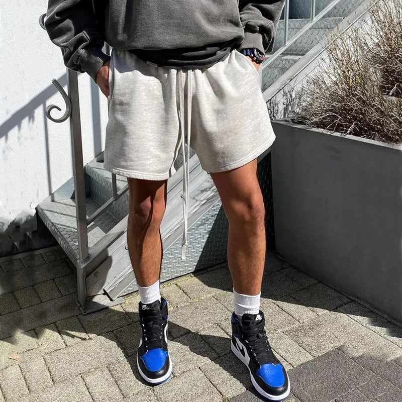 Men's Summer Casual Basketball Gym Workout Shorts Loose Fit Streetwear Drawstring Knitted Cotton Breathable Training Athletic‌