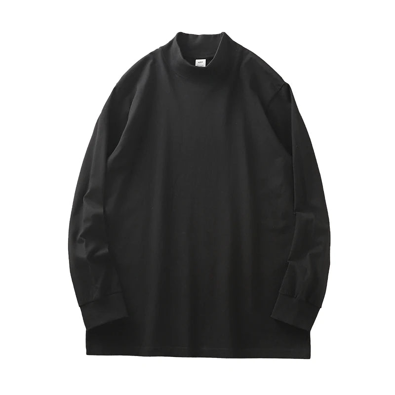 Dukeen 270G Heavyweight Half-Turtleneck Long-Sleeve T Shirts for Men Autumn 100% Cotton Solid Color Undershirt Men's Clothing