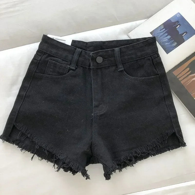 Women's 2026 High Waist Raw Edge Wide Leg Solid Denim Korean Casual Summer Shorts