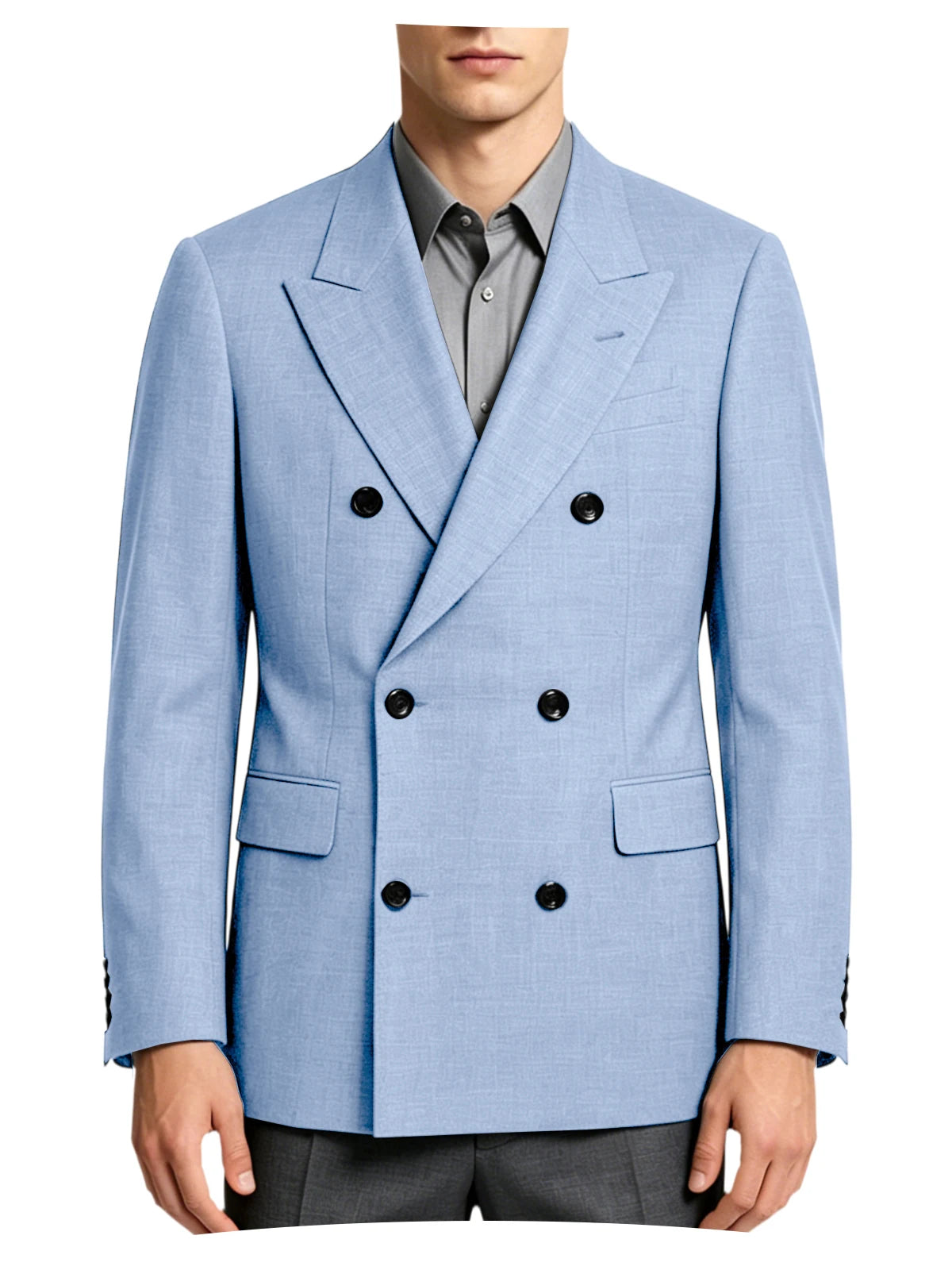 Men's Linen Blend Double Breasted Blazer Peak Lapel Breathable Wrinkle Resistant Business Suit Jacket For Wedding Daily Wear
