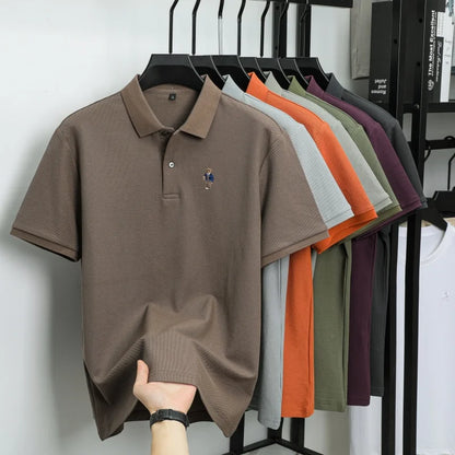 100% pure cotton new men's short sleeved polo shirt summer fashion original high-end brand bear embroidery golf casual T-shirt