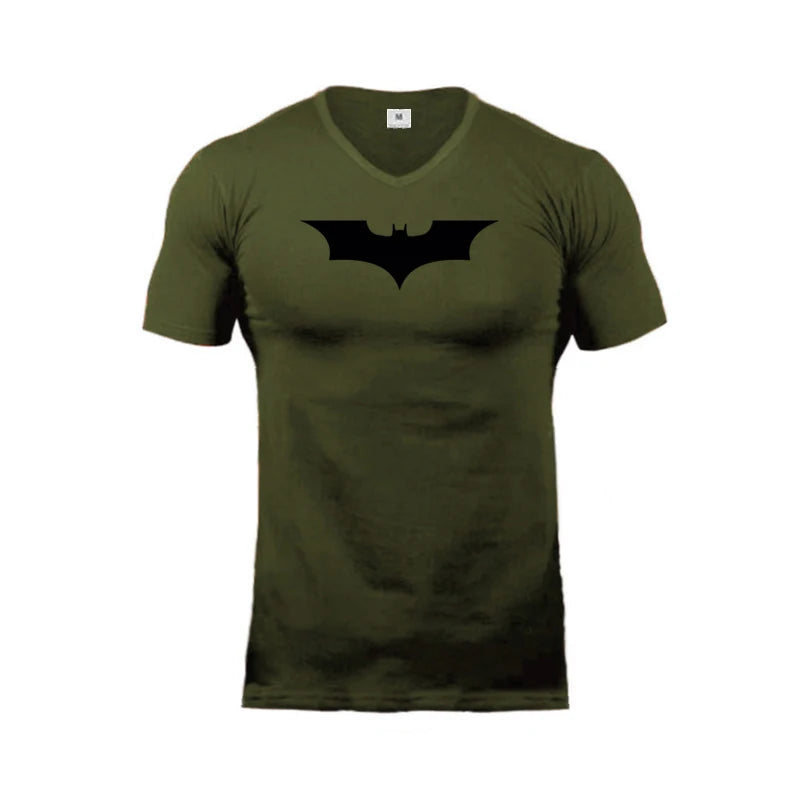 Black Bat Printed Classic Mens T Shirts Summer Fashion Cotton Slim Fit V-Neck Short Sleeve Breathable Casual Sports Tops Tees