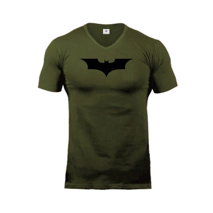 Black Bat Printed Classic Mens T Shirts Summer Fashion Cotton Slim Fit V-Neck Short Sleeve Breathable Casual Sports Tops Tees
