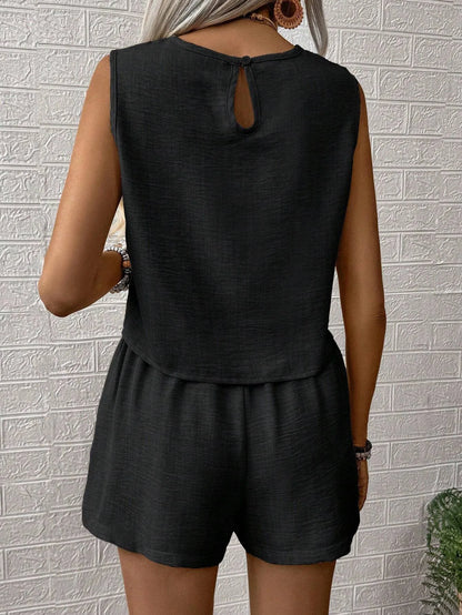 Solid Color Top and Shorts Set