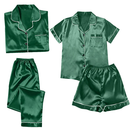 4 Piece Women Pajama Sets Satin Silky Soft Plus Size Home Clothes Loungewear Short Sleeve Long Sleeve Pyjama Sets All Seasons