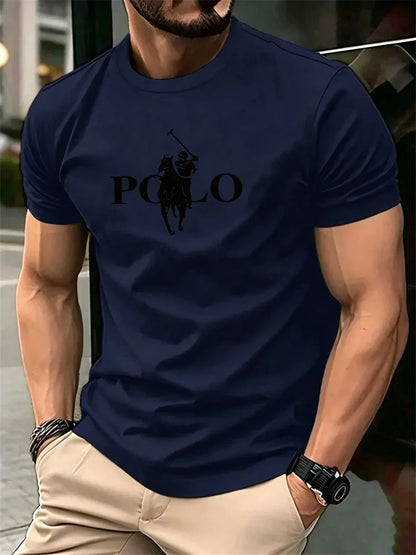 Men's Summer Simple and Fashionable Casual Business Short Sleeved T-shirt Round Neck Solid Color Sports Quick Drying Top