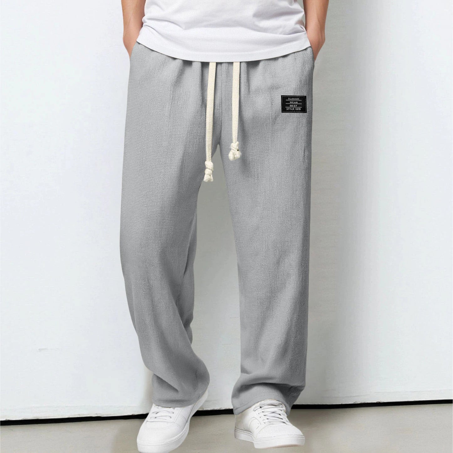 Men's Summer Casual Sports Solid Color Loose Wide Leg Trousers Stocking Gift Boy