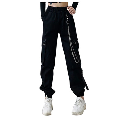 Cargo Pants for Women Harem Pants Fashion Punk Pockets Jogger Trousers With Chain Harajuku Elastics High Waist Women's Pants