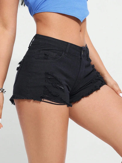 American new retro jeans shorts women's summer new fashion new hole shorts street trend women's clothing.
