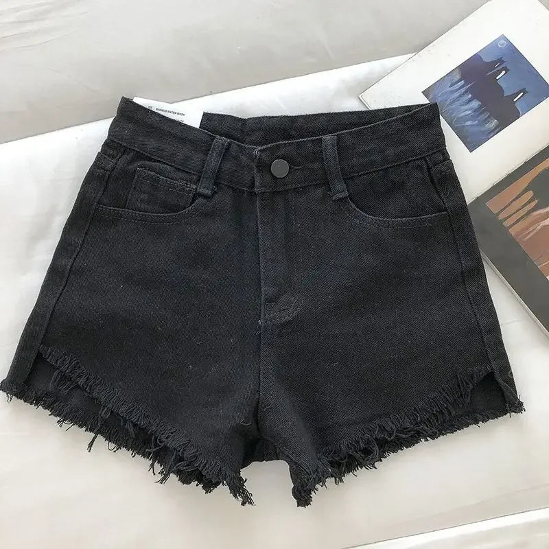Women's 2026 High Waist Raw Edge Wide Leg Solid Denim Korean Casual Summer Shorts