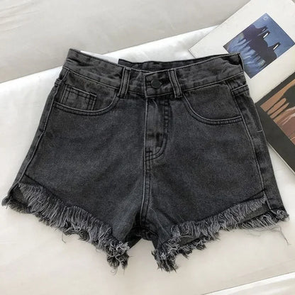 Women's 2026 High Waist Raw Edge Wide Leg Solid Denim Korean Casual Summer Shorts